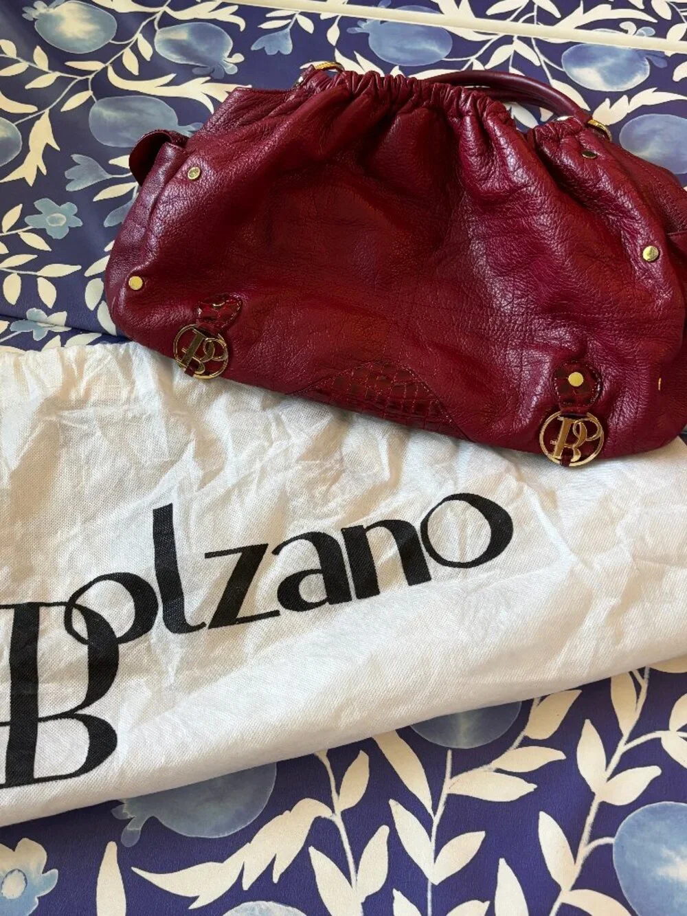 Bolzano Burgundy Italian Leather Slouch Hobo Shoulder Bag Goldtone Hardware